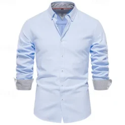New OUKU Men's Shirt Dress Shirt Button Up Shirt Plain Wedding Party Black White Red Navy Blue Long Sleeve Lapel Spring & Fall Clothing Apparel Patchwork