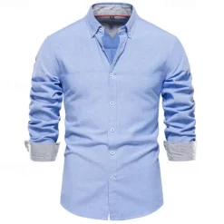 New OUKU Men's Shirt Dress Shirt Button Up Shirt Plain Wedding Party Black White Red Navy Blue Long Sleeve Lapel Spring & Fall Clothing Apparel Patchwork