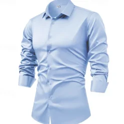 Best OUKU Men's Shirt Dress Shirt Button Up Shirt Plain Wedding Party Black White Light Green Pink Long Sleeve Lapel Spring & Fall Clothing Apparel