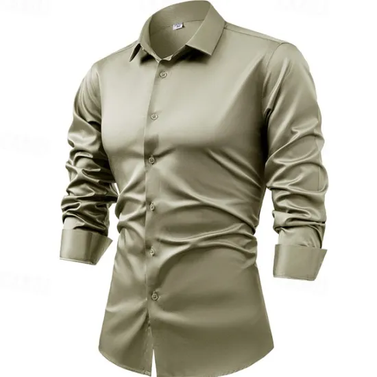 Best OUKU Men's Shirt Dress Shirt Button Up Shirt Plain Wedding Party Black White Light Green Pink Long Sleeve Lapel Spring & Fall Clothing Apparel