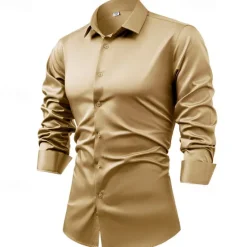 Best OUKU Men's Shirt Dress Shirt Button Up Shirt Plain Wedding Party Black White Light Green Pink Long Sleeve Lapel Spring & Fall Clothing Apparel