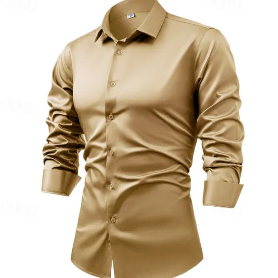Best OUKU Men's Shirt Dress Shirt Button Up Shirt Plain Wedding Party Black White Light Green Pink Long Sleeve Lapel Spring & Fall Clothing Apparel