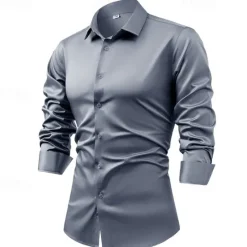 Best OUKU Men's Shirt Dress Shirt Button Up Shirt Plain Wedding Party Black White Light Green Pink Long Sleeve Lapel Spring & Fall Clothing Apparel