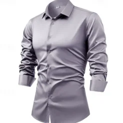 Best OUKU Men's Shirt Dress Shirt Button Up Shirt Plain Wedding Party Black White Light Green Pink Long Sleeve Lapel Spring & Fall Clothing Apparel