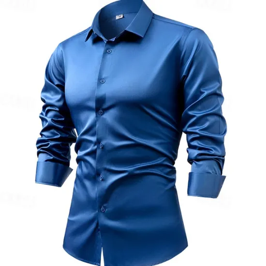 Best OUKU Men's Shirt Dress Shirt Button Up Shirt Plain Wedding Party Black White Light Green Pink Long Sleeve Lapel Spring & Fall Clothing Apparel