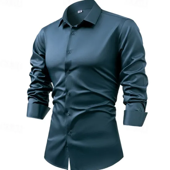 Best OUKU Men's Shirt Dress Shirt Button Up Shirt Plain Wedding Party Black White Light Green Pink Long Sleeve Lapel Spring & Fall Clothing Apparel