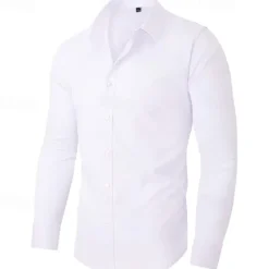 Discount OUKU Men's Shirt Dress Shirt Button Up Shirt Plain Wedding Daily Light Pink Black White Dark Navy Long Sleeve Turndown Spring & Fall Clothing Apparel Patchwork