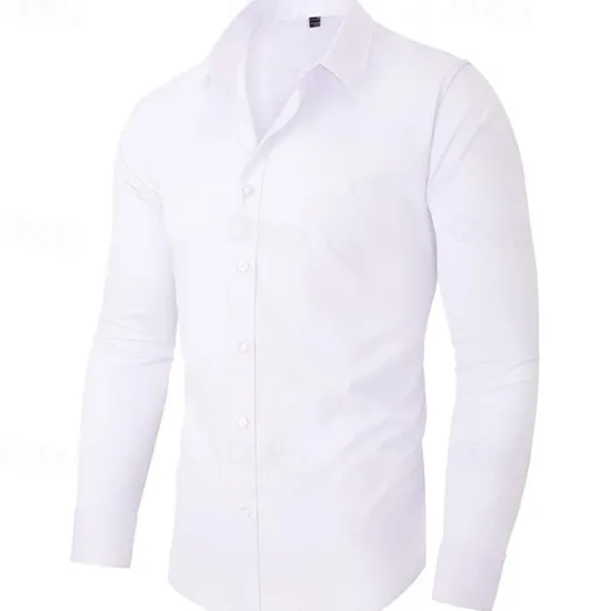 Discount OUKU Men's Shirt Dress Shirt Button Up Shirt Plain Wedding Daily Light Pink Black White Dark Navy Long Sleeve Turndown Spring & Fall Clothing Apparel Patchwork