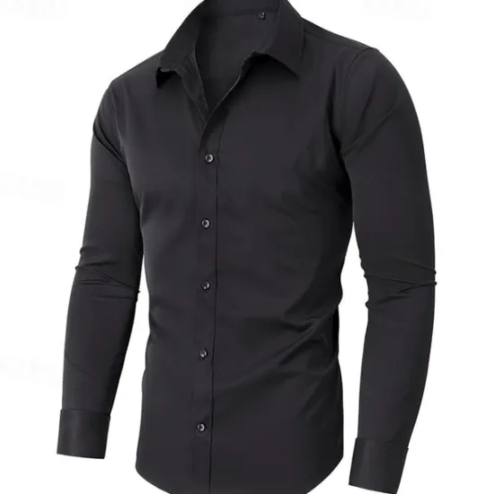 Discount OUKU Men's Shirt Dress Shirt Button Up Shirt Plain Wedding Daily Light Pink Black White Dark Navy Long Sleeve Turndown Spring & Fall Clothing Apparel Patchwork