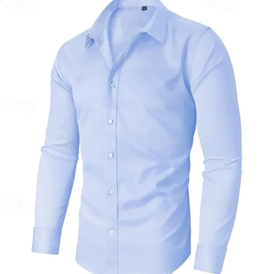 Discount OUKU Men's Shirt Dress Shirt Button Up Shirt Plain Wedding Daily Light Pink Black White Dark Navy Long Sleeve Turndown Spring & Fall Clothing Apparel Patchwork