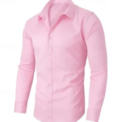 Discount OUKU Men's Shirt Dress Shirt Button Up Shirt Plain Wedding Daily Light Pink Black White Dark Navy Long Sleeve Turndown Spring & Fall Clothing Apparel Patchwork
