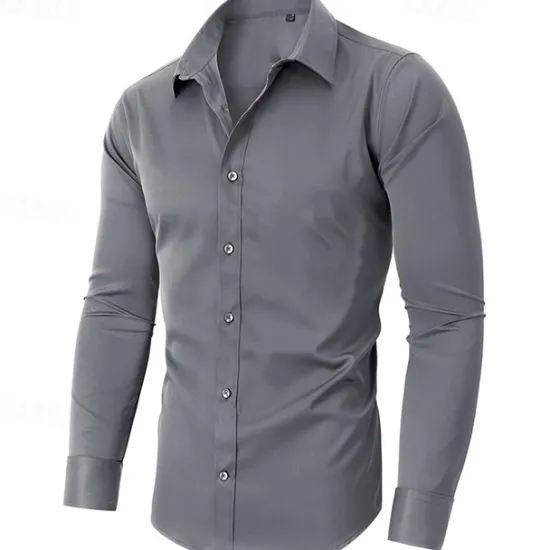Discount OUKU Men's Shirt Dress Shirt Button Up Shirt Plain Wedding Daily Light Pink Black White Dark Navy Long Sleeve Turndown Spring & Fall Clothing Apparel Patchwork