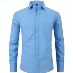 Sale OUKU Men's Shirt Dress Shirt Button Up Shirt Plaid / Check Wedding Daily Pink Red Blue Sky Blue Long Sleeve Turndown Spring & Fall Clothing Apparel Pocket