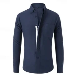 Sale OUKU Men's Shirt Dress Shirt Button Up Shirt Plain Wedding Party Black White Navy Blue Blue Long Sleeve Lapel Spring & Fall Clothing Apparel Buttons