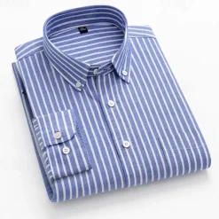 Sale OUKU Men's Shirt Dress Shirt Button Up Shirt Stripe Wedding Party Light Blue White Blue Sky Blue Long Sleeve Lapel Spring Fall Clothing Apparel