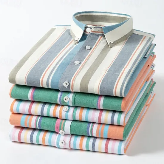 Sale OUKU Men's Shirt Dress Shirt Button Up Shirt Stripe Wedding Party Light Blue White Blue Sky Blue Long Sleeve Lapel Spring Fall Clothing Apparel