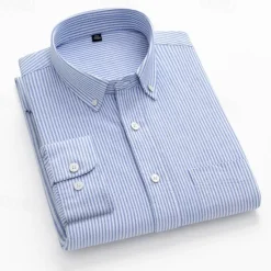 Sale OUKU Men's Shirt Dress Shirt Button Up Shirt Stripe Wedding Party Light Blue White Blue Sky Blue Long Sleeve Lapel Spring Fall Clothing Apparel