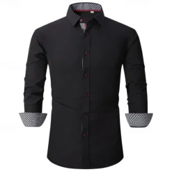 New OUKU Men's Shirt Dress Shirt Button Up Shirt Plain Wedding Party Black White Pink Wine Long Sleeve Lapel Spring & Fall Clothing Apparel