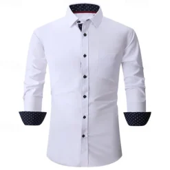 New OUKU Men's Shirt Dress Shirt Button Up Shirt Plain Wedding Party Black White Pink Wine Long Sleeve Lapel Spring & Fall Clothing Apparel