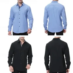New OUKU Men's Shirt Dress Shirt Button Up Shirt Plain Wedding Party Black White Pink Wine Long Sleeve Lapel Spring & Fall Clothing Apparel