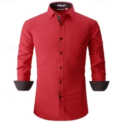 New OUKU Men's Shirt Dress Shirt Button Up Shirt Plain Wedding Party Black White Pink Wine Long Sleeve Lapel Spring & Fall Clothing Apparel