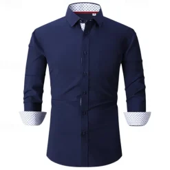 New OUKU Men's Shirt Dress Shirt Button Up Shirt Plain Wedding Party Black White Pink Wine Long Sleeve Lapel Spring & Fall Clothing Apparel