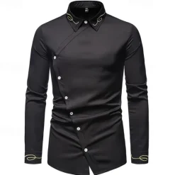 Clearance OUKU Men's Shirt Dress Shirt Button Up Shirt Plain Wedding Party Black White Red Navy Blue Long Sleeve Lapel Spring & Fall Clothing Apparel Embroidered