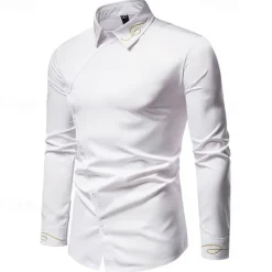 Clearance OUKU Men's Shirt Dress Shirt Button Up Shirt Plain Wedding Party Black White Red Navy Blue Long Sleeve Lapel Spring & Fall Clothing Apparel Embroidered