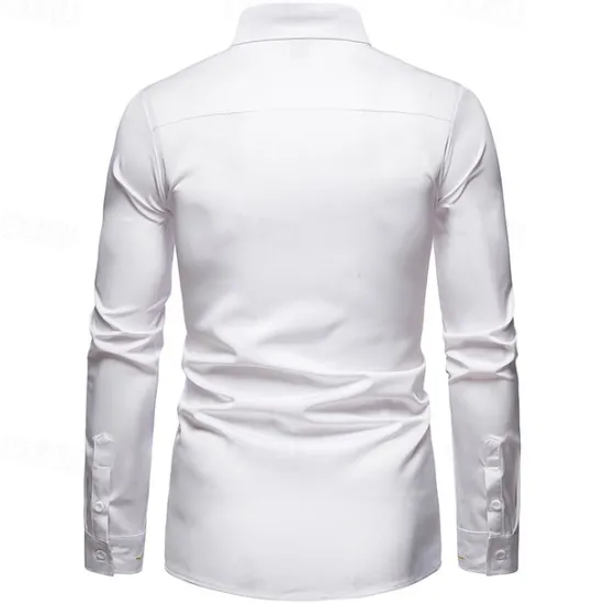 Clearance OUKU Men's Shirt Dress Shirt Button Up Shirt Plain Wedding Party Black White Red Navy Blue Long Sleeve Lapel Spring & Fall Clothing Apparel Embroidered