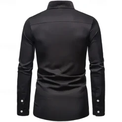 Clearance OUKU Men's Shirt Dress Shirt Button Up Shirt Plain Wedding Party Black White Red Navy Blue Long Sleeve Lapel Spring & Fall Clothing Apparel Embroidered