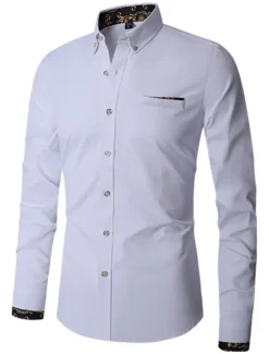 New OUKU Men's Shirt Dress Shirt Button Down Shirt Wrinkle Resistant Button Up Shirt Plain Wedding Office & Career Black White Wine Royal Blue Long Sleeve Turndown Spring & Fall Clothing Apparel Basic