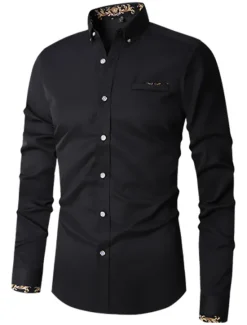 New OUKU Men's Shirt Dress Shirt Button Down Shirt Wrinkle Resistant Button Up Shirt Plain Wedding Office & Career Black White Wine Royal Blue Long Sleeve Turndown Spring & Fall Clothing Apparel Basic