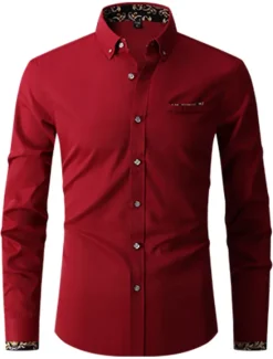 New OUKU Men's Shirt Dress Shirt Button Down Shirt Wrinkle Resistant Button Up Shirt Plain Wedding Office & Career Black White Wine Royal Blue Long Sleeve Turndown Spring & Fall Clothing Apparel Basic