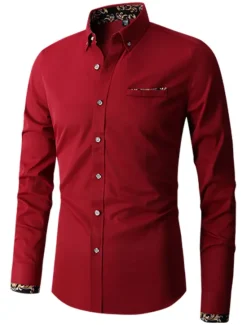 New OUKU Men's Shirt Dress Shirt Button Down Shirt Wrinkle Resistant Button Up Shirt Plain Wedding Office & Career Black White Wine Royal Blue Long Sleeve Turndown Spring & Fall Clothing Apparel Basic