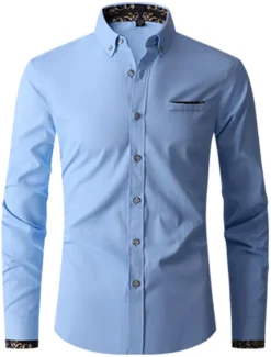 New OUKU Men's Shirt Dress Shirt Button Down Shirt Wrinkle Resistant Button Up Shirt Plain Wedding Office & Career Black White Wine Royal Blue Long Sleeve Turndown Spring & Fall Clothing Apparel Basic