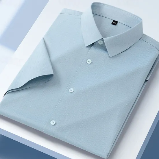 Best OUKU Men's Shirt Dress Shirt Button Up Shirt Plain Wedding Daily Blue Sky Blue Gray Short Sleeve Turndown Summer Clothing Apparel