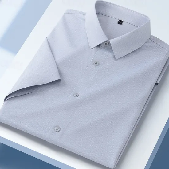 Best OUKU Men's Shirt Dress Shirt Button Up Shirt Plain Wedding Daily Blue Sky Blue Gray Short Sleeve Turndown Summer Clothing Apparel