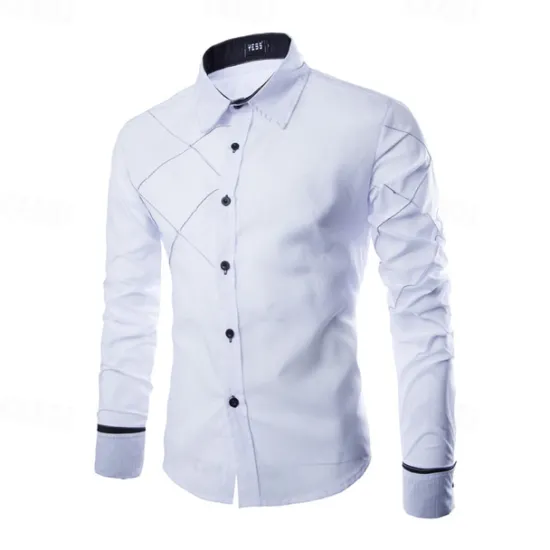 OUKU Men's Shirt Dress Shirt Button Up Shirt Plain Wedding Party Black White Pink Wine Long Sleeve Lapel Spring & Fall Clothing Apparel