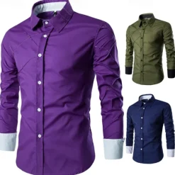 OUKU Men's Shirt Dress Shirt Button Up Shirt Plain Wedding Party Black White Pink Wine Long Sleeve Lapel Spring & Fall Clothing Apparel