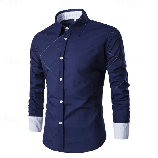 OUKU Men's Shirt Dress Shirt Button Up Shirt Plain Wedding Party Black White Pink Wine Long Sleeve Lapel Spring & Fall Clothing Apparel