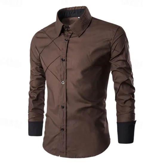 OUKU Men's Shirt Dress Shirt Button Up Shirt Plain Wedding Party Black White Pink Wine Long Sleeve Lapel Spring & Fall Clothing Apparel