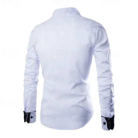 OUKU Men's Shirt Dress Shirt Button Up Shirt Plain Wedding Party Black White Pink Wine Long Sleeve Lapel Spring & Fall Clothing Apparel