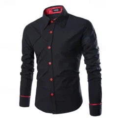 OUKU Men's Shirt Dress Shirt Button Up Shirt Plain Wedding Party Black White Pink Wine Long Sleeve Lapel Spring & Fall Clothing Apparel