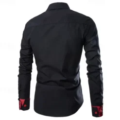 OUKU Men's Shirt Dress Shirt Button Up Shirt Plain Wedding Party Black White Pink Wine Long Sleeve Lapel Spring & Fall Clothing Apparel