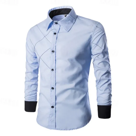 OUKU Men's Shirt Dress Shirt Button Up Shirt Plain Wedding Party Black White Pink Wine Long Sleeve Lapel Spring & Fall Clothing Apparel