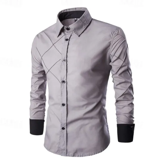OUKU Men's Shirt Dress Shirt Button Up Shirt Plain Wedding Party Black White Pink Wine Long Sleeve Lapel Spring & Fall Clothing Apparel