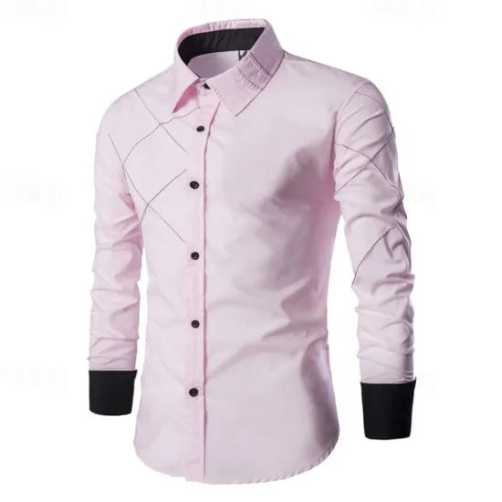 OUKU Men's Shirt Dress Shirt Button Up Shirt Plain Wedding Party Black White Pink Wine Long Sleeve Lapel Spring & Fall Clothing Apparel