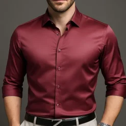 Outlet OUKU Men's Shirt Dress Shirt Button Up Shirt Plain Wedding Party Black White Pink Wine Long Sleeve Lapel Spring Fall Clothing Apparel
