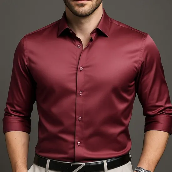 Outlet OUKU Men's Shirt Dress Shirt Button Up Shirt Plain Wedding Party Black White Pink Wine Long Sleeve Lapel Spring Fall Clothing Apparel