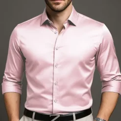 Outlet OUKU Men's Shirt Dress Shirt Button Up Shirt Plain Wedding Party Black White Pink Wine Long Sleeve Lapel Spring Fall Clothing Apparel